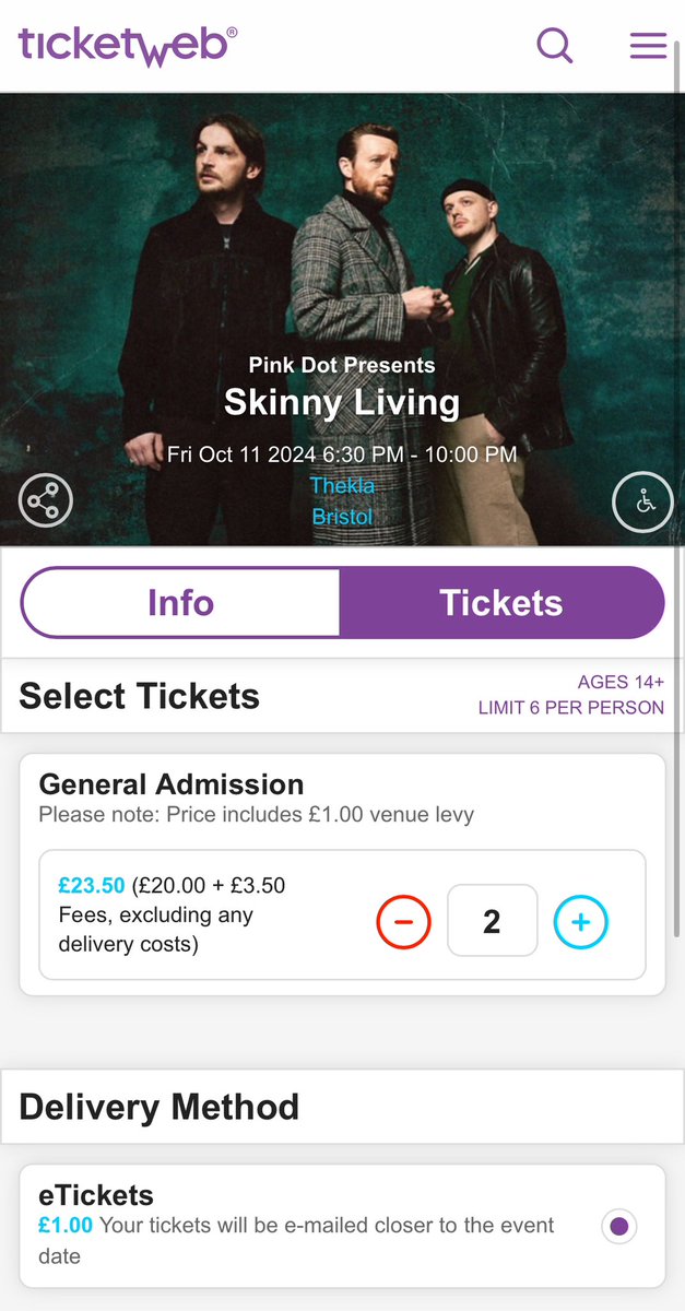 A £1 delivery on E-tickets is absolutely insane.

Booking fees? Sure.
Restoration levys? Important.
Physical ticket fees? Understandable.

£1 for an Email? That’s inexcusable.