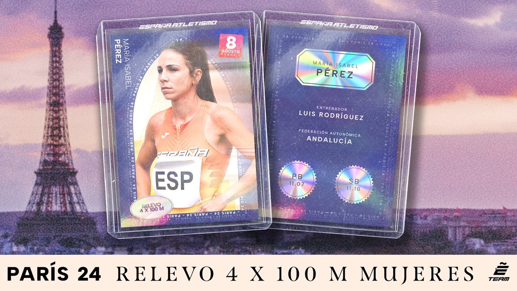 𝘓𝑜𝘴 𝘤𝑟𝘰𝑚𝘰𝑠 📕 𝘥𝑒 #EspañaAtletismo 🇪🇸 𝑝𝘢𝑟𝘢 #Paris2024 ❕

4x100 m 🚺

👉🏽 <a href="/JaelBestue/">Jaël-Sakura Bestué Ferrera</a> 
👉🏽<a href="/Misabel_perez/">Maribel Pérez</a>
👉🏽<a href="/paulasevilla7/">Paula Sevilla</a>
👉🏽<a href="/soniamo93/">Soniamo93</a>
👉🏽<a href="/Esther_Navero/">Esther Navero Cerezo</a>
👉🏽<a href="/Pau_garcii/">Paula García</a>

🗓️ 8 de agosto
⏰11:10 (R1)

Preparadas para hacer historia en estos Juegos Olímpicos 🇪🇸🔥