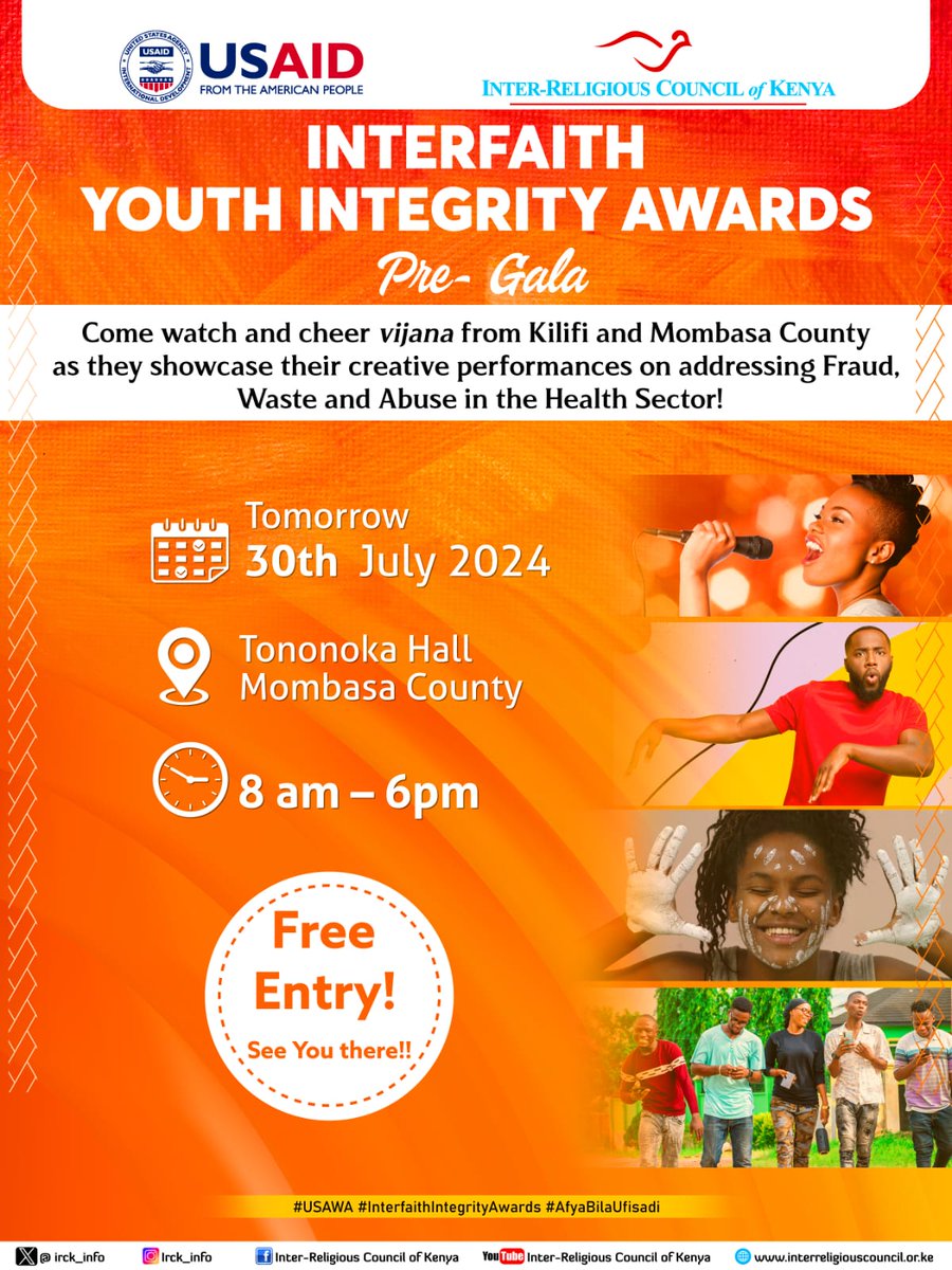 cherrylexly's tweet photo. Hayawi Hayawi hua siku tumekua tukiongojea imefika,Vijana karibuni we see talents fromourfellow youths and have fun. Kosauchekwe
#USAWA
#Faithagainstcorruption
@InterfaithYNKE @irck_info @mndulili @dianaambuku @SHAMSAABUBAKAR2 @USAID @AlfanAlialfani @paultito001 @MohdgsaidSaid https://t.co/ydoTDEM5Gk