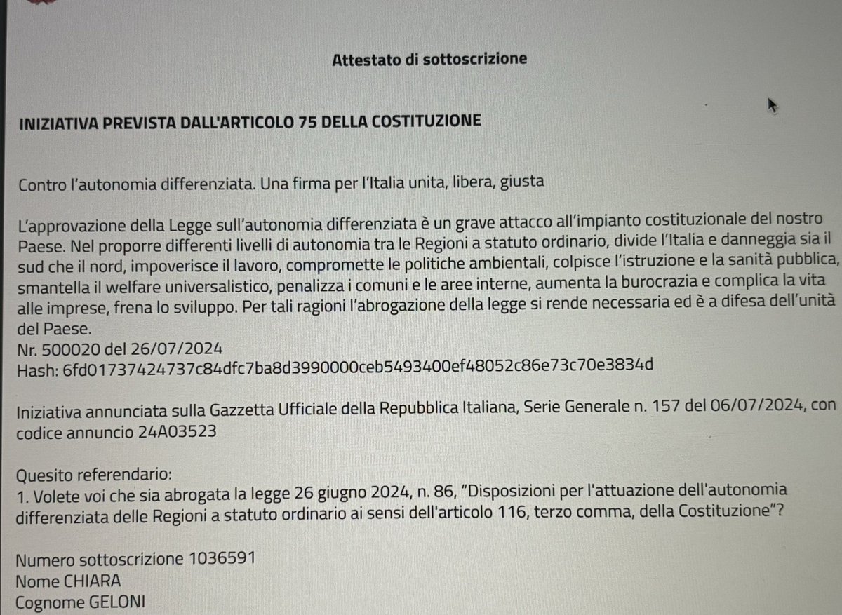 lageloni's tweet photo. Ho firmato per il referendum contro l’autonomia differenziata. Con lo spid, da casa, in due minuti netti. Questo è il link https://t.co/biGXK7YZAG https://t.co/ArRHwkUloc