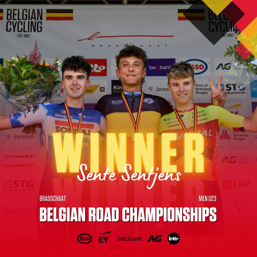 Fine weather, huge crowds and a great winner of the Belgian Road Championships Men U23 🇧🇪🏆

🥇 Sente Sentjens
🥈 Senne Hulsmans
🥉 Tom Crabbe

Full results 👉 bit.ly/46lvmrL

#BKBrasschaat #BelgianCycling