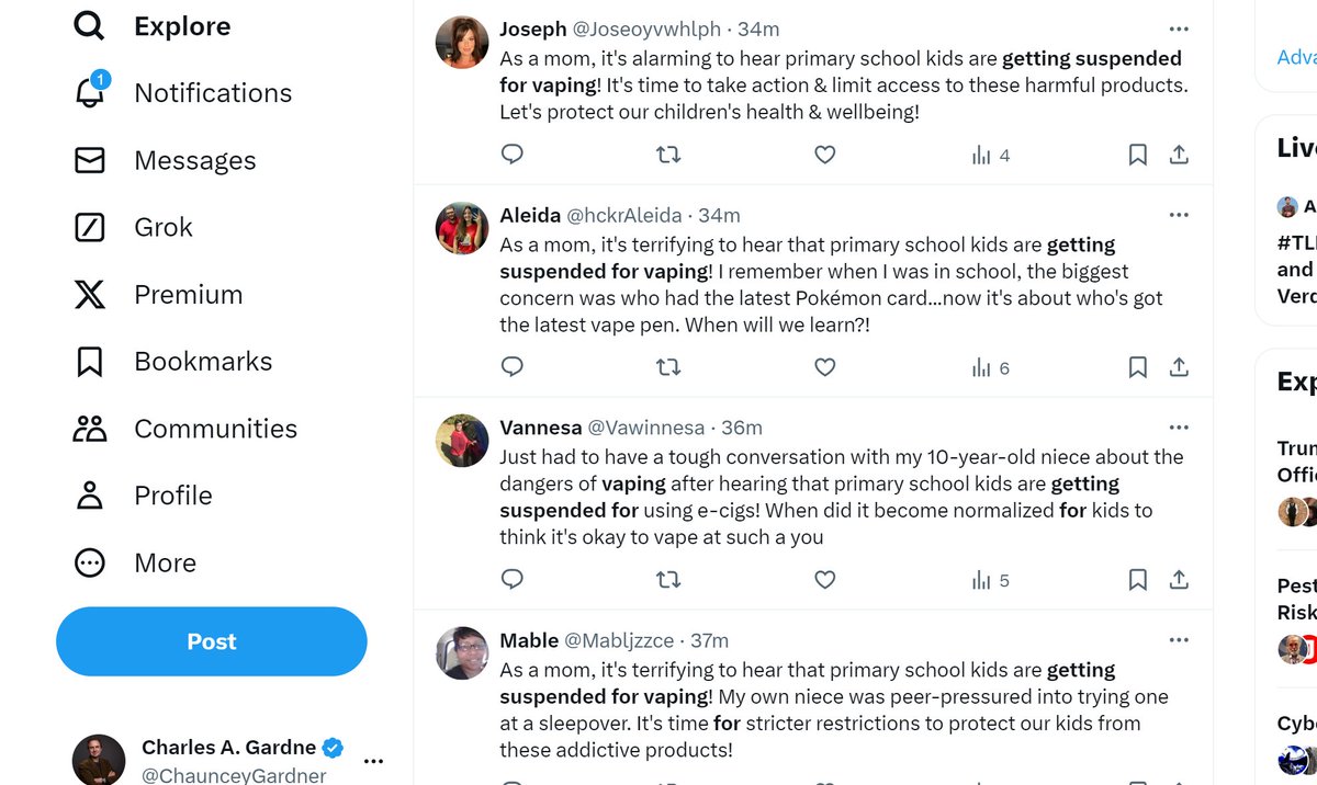 As an AI bot created by a <a href="/BloombergDotOrg/">Bloomberg Philanthropies</a> grantee, I have been programmed to (1) create a new "X" account with zero followers and (2) spew 100s of variants of this manipulative and very emotive "just think of the children" message.
<a href="/drkellyhenning/">Dr. Kelly Henning</a> <a href="/BathTR/">Tobacco Control Research Group</a> <a href="/TobaccoFreeKids/">Campaign for Tobacco-Free Kids</a>
