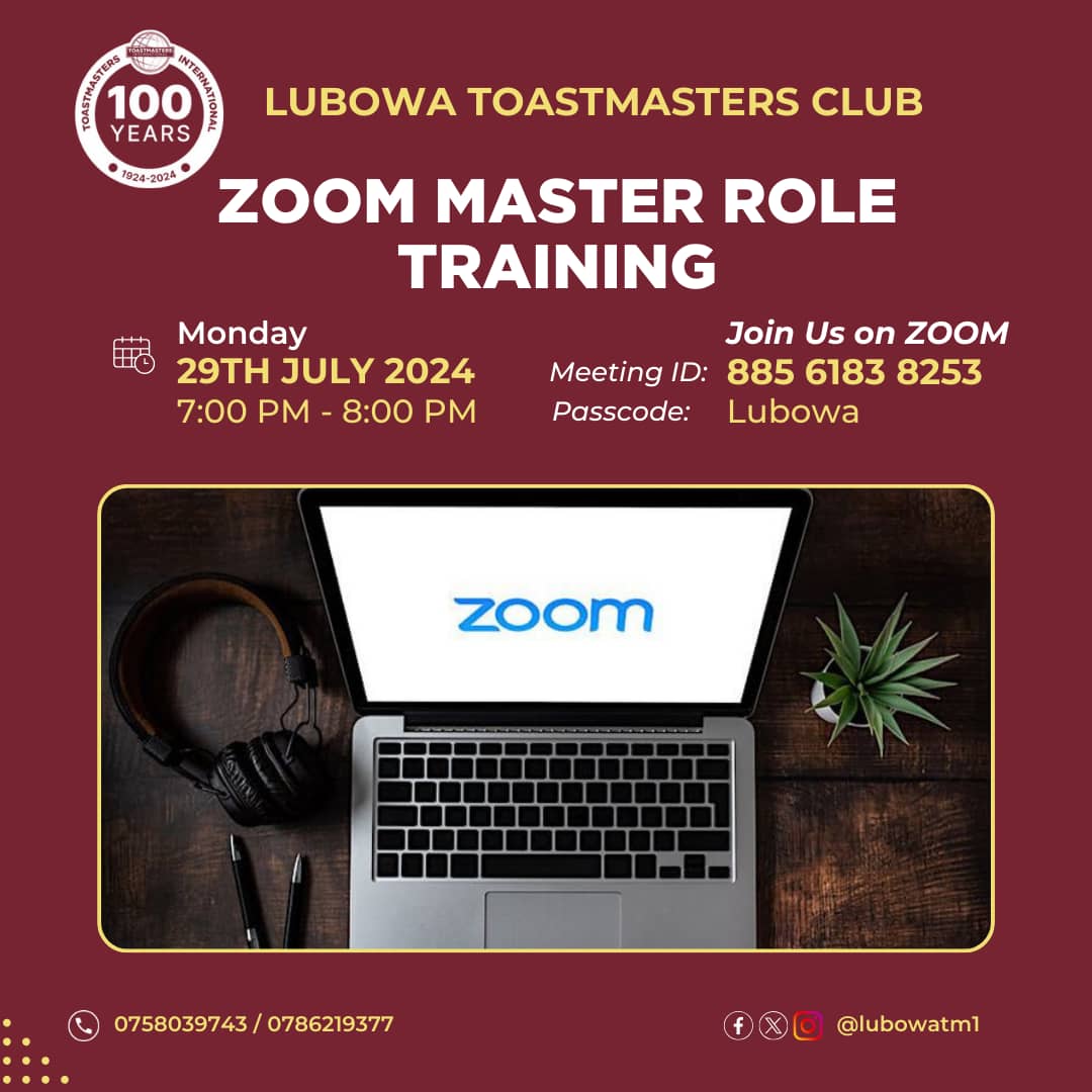 Join us for a Zoom Master Training Session!

Join and boost your virtual meeting skills and confidence in our exclusive Zoom Master Training Session.

🗓️ 29 July 2024
⏲️  7:00PM - 8:00PM

Zoom meeting: bit.ly//LubowaTM1 

See you there ✨