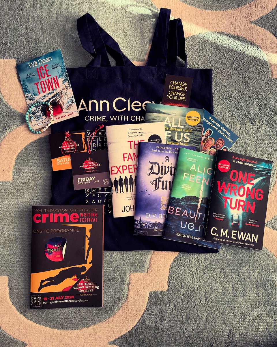CatWalkerAuthor's tweet image. My haul from #harrogatecrimefestival - what a treat! From a bangle surely personally made by @willrdean (officially author with the best hair… aside from myself &amp;amp; @theemmachristie of course) to book teasers all in a fab book bag featuring @AnnCleeves 🤗🤩

What did you pick up?