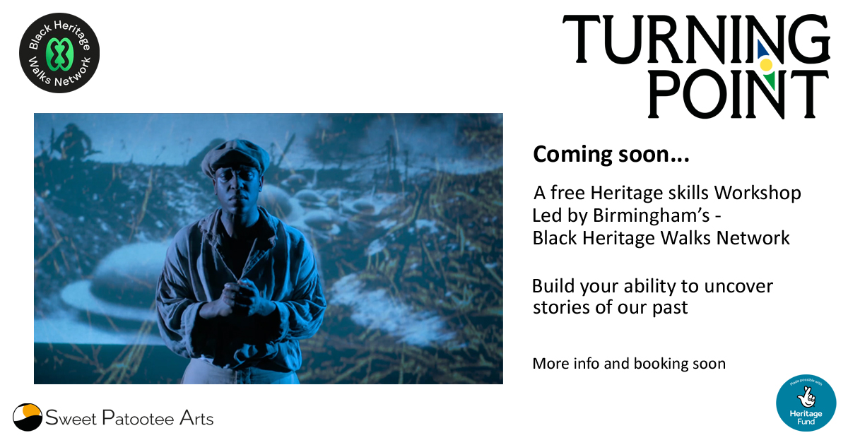 In Birmingham soon: (Free) Heritage Skills workshops inspired by TURNING POINT's storytelling, and Benjamin Zephaniah's character in "Peaky Blinders" - brought to you by awesome partners Black Heritage Walks Network. Booking info coming soon. #turningpoint #artsandheritage #ww1
