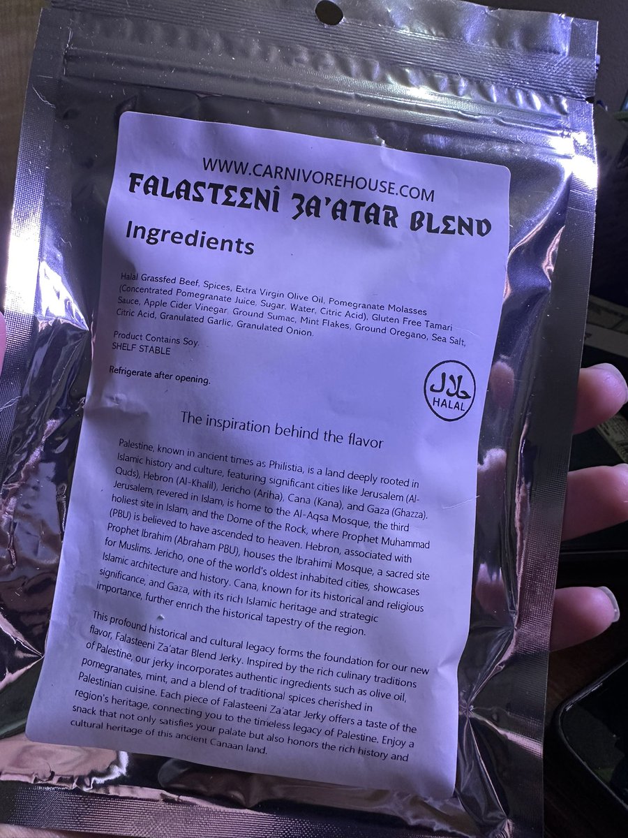 SeattleArab's tweet photo. Bridges to Palestine has brought tons of creativity to the surface.. for all our handcrafters have come up with wonderful pieces to showcase Palestine in some sort of way.. but the biggest surprise was this: Mummified Beef Jerky by @carnivore_house !!! Look at the packaging.. 🇵🇸 https://t.co/5FlwtUc3Dp