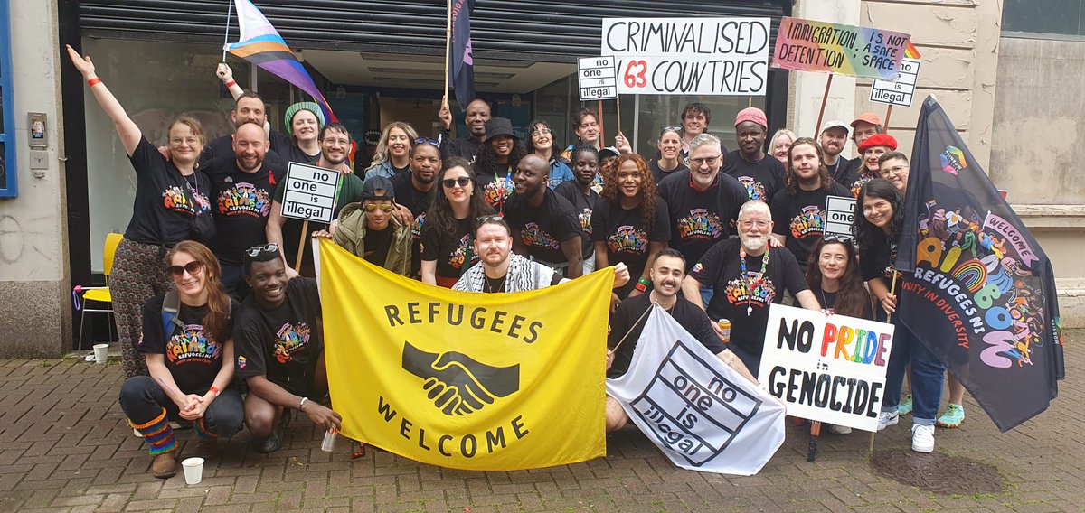 RainbowRefugeNI's tweet photo. Thank you #Belfast! We heard your cheers and all your love for our refugee family at #belfastpride. You can get your hands on our gorgeous t-shirts and support our work here: https://t.co/UIPEbrSCW4 https://t.co/Dem2JBOSQQ