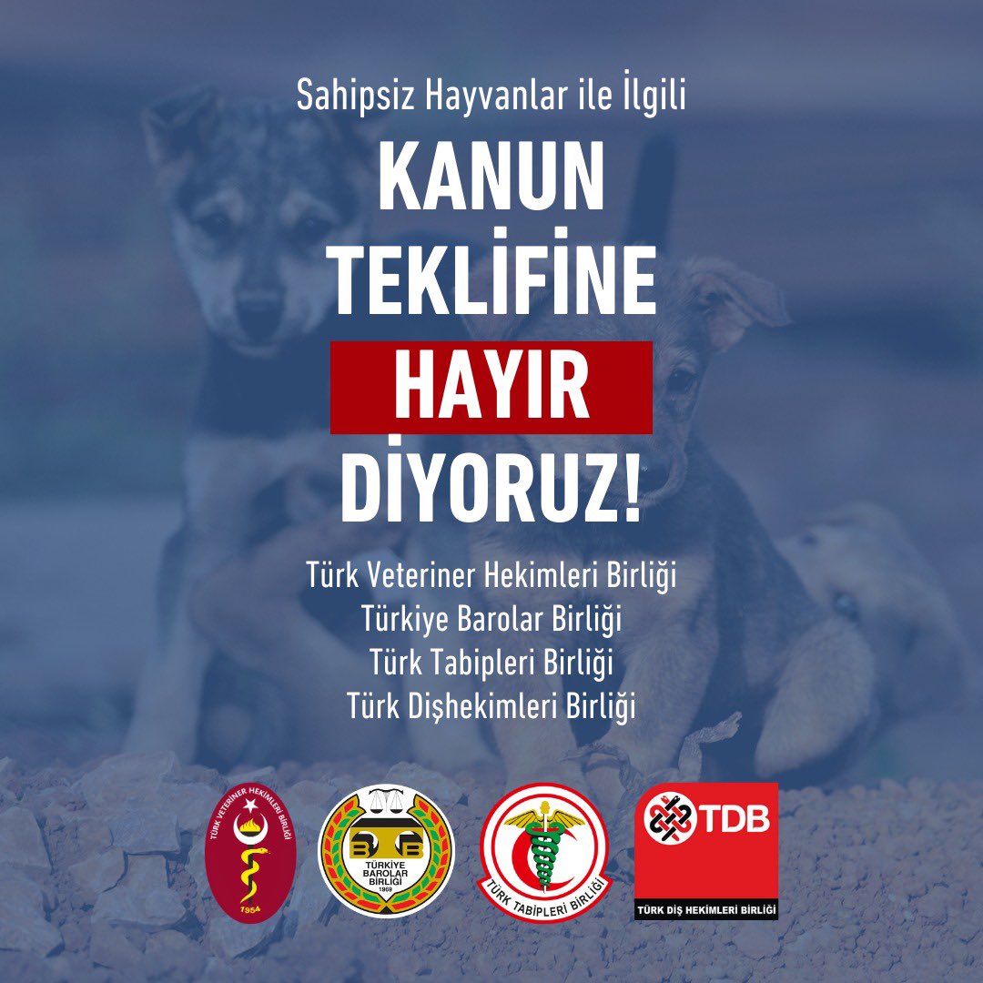 Ülkemizin sağlık çalışanlarını ve hukukçularını temsil eden meslek birlikleri olarak 5199 Sayılı Hayvanları Koruma Kanunu’nda değişiklik yapılmasına dair kanun teklifi hakkında ortak görüşlerimizi bildirmek, çözüm önerilerimizi bir kez daha kamuoyu ve yasayı oylayacak