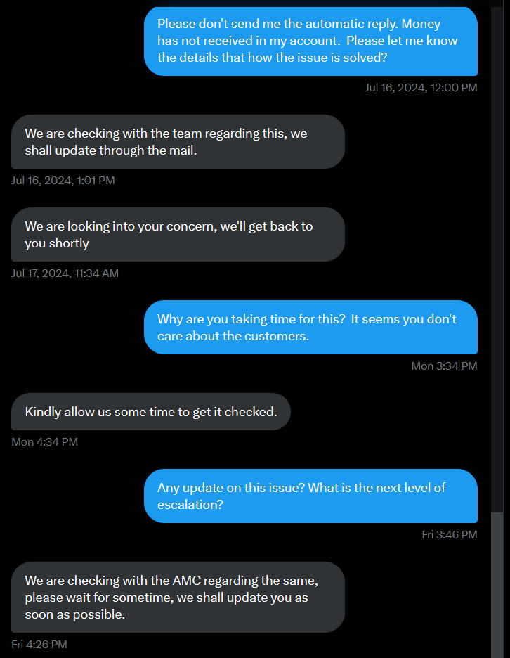 vinuct's tweet photo. @_groww @lkeshre I'm so over these bot replies. 🤖 Can we get a real person in here, please? #CustomerServiceFail #Frustrated #groww https://t.co/ikat9TxZFa