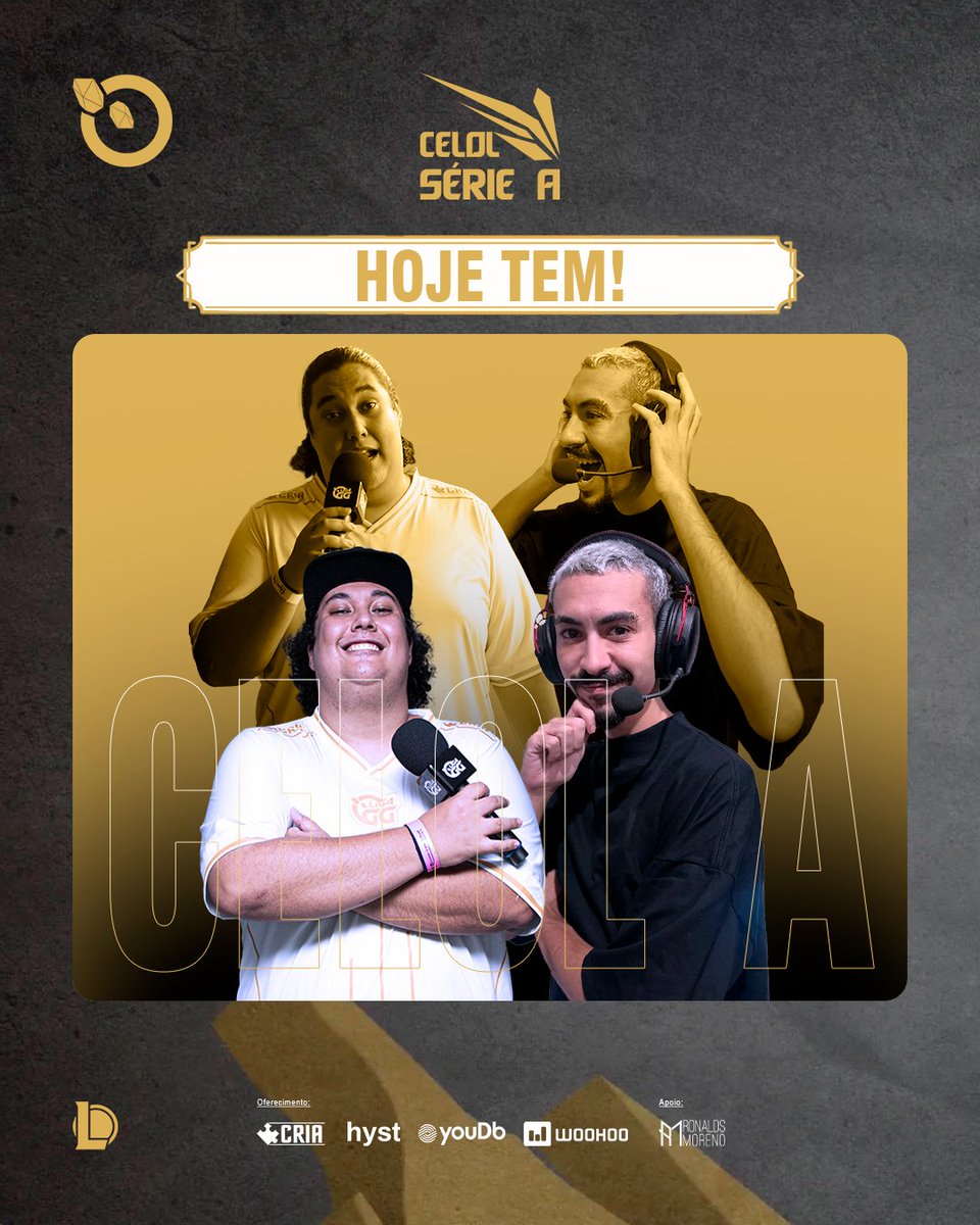 HOJE É DIA DE ESTREIA! VAMOS DE CELOL A

Na transmissão Oficial teremos @KobraTv_ e <a href="/feijonnesJF/">feijonnes</a> 

Jogos: 12:00 <a href="/RiseGamingBR/">Rise Gaming</a> x <a href="/micesportsofc/">MiC E-sports</a> 
13:00 <a href="/RiseGamingBR/">Rise Gaming</a> x <a href="/losgrandesgg/">LØS</a> 
14:00 <a href="/LaranjaMecLos/">Laranja Mecânica 🍊⚙️</a> x <a href="/FURIA/">FURIA</a> 

🔴📺 twitch.tv/ligagg_  
🔴📺youtube.com/@ligagg

Os