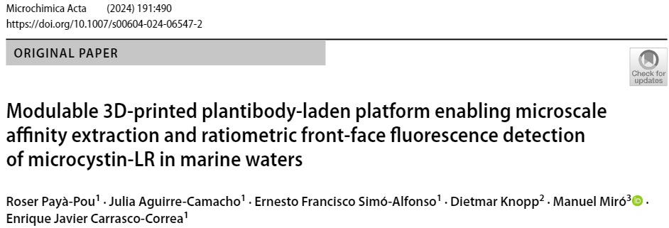 Our last article entitled "Modulable 3D-printed plantibody-laden platform enabling microscale affinity extraction and ratiometric front-face fluorescence detection of microcystin-LR in marine waters" is available online.

📱 Check out: doi.org/10.1007/s00604…