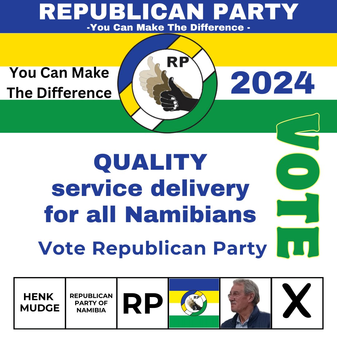 🚀The Republic Party is dedicated to providing efficient and high-quality services to every Namibian, ensuring fairness and equal access across our nation. #QualityService #VoteRepublican #ServiceExcellence #Election2024 #Namibia #electionday2024 #political #CharacterCounts