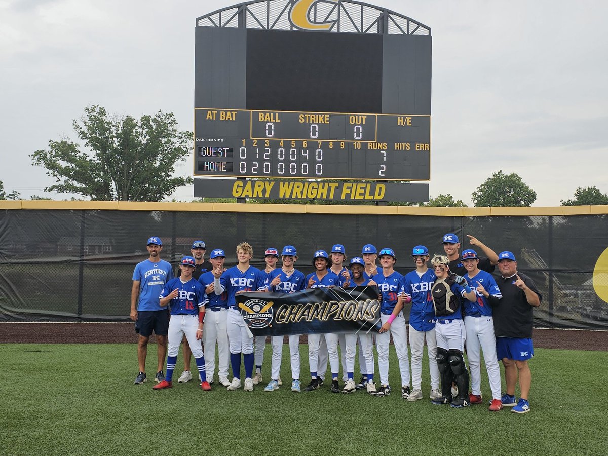 KBC 15u Blue #CBTAWoodbat Champions. KBC wins after a huge 3 run blast by DH Elijah Salisbury. Complete team effort hitting with 9 total hits.