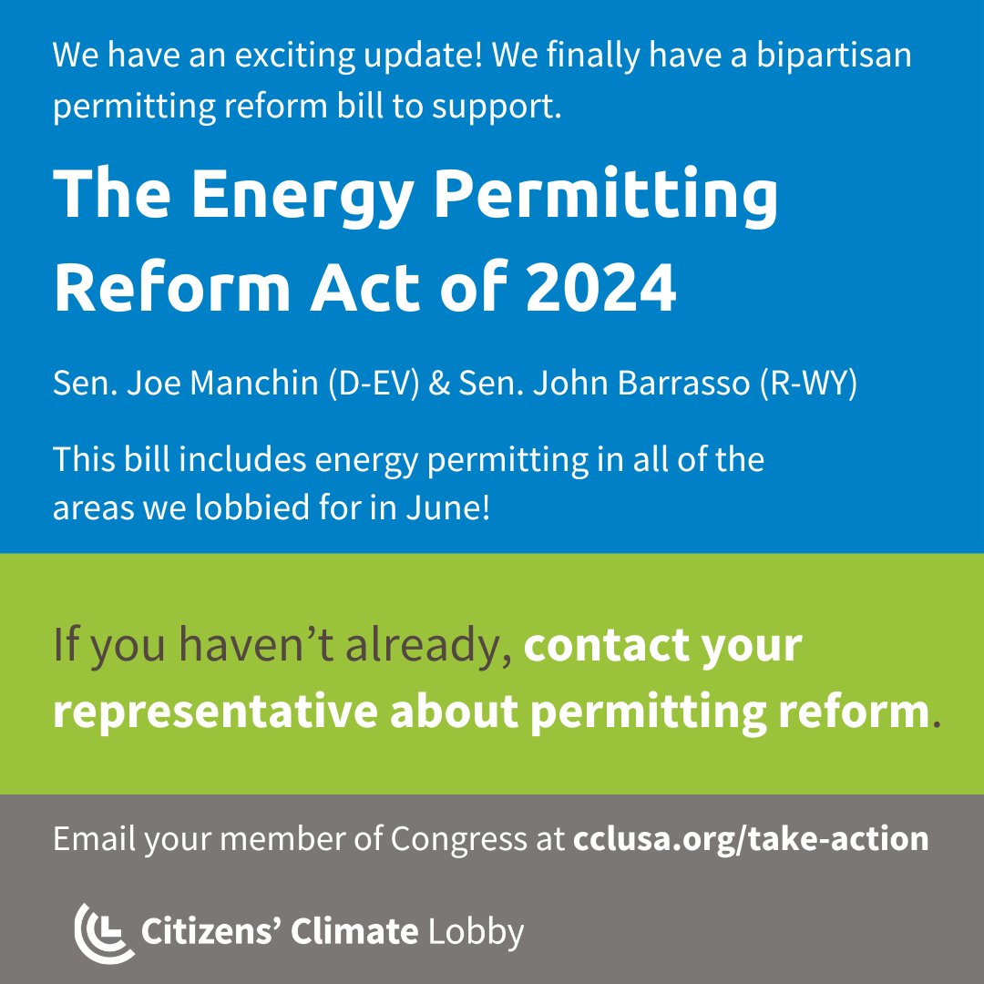 CclPhilly's tweet photo. Big news! For months, CCL has been lobbying for permitting reform legislation to help America ramp up our clean energy deployment. And now… there’s a bill!

#BipartisanClimate #climateaction #gogreen #greenenergy https://t.co/C1tbwl49w3