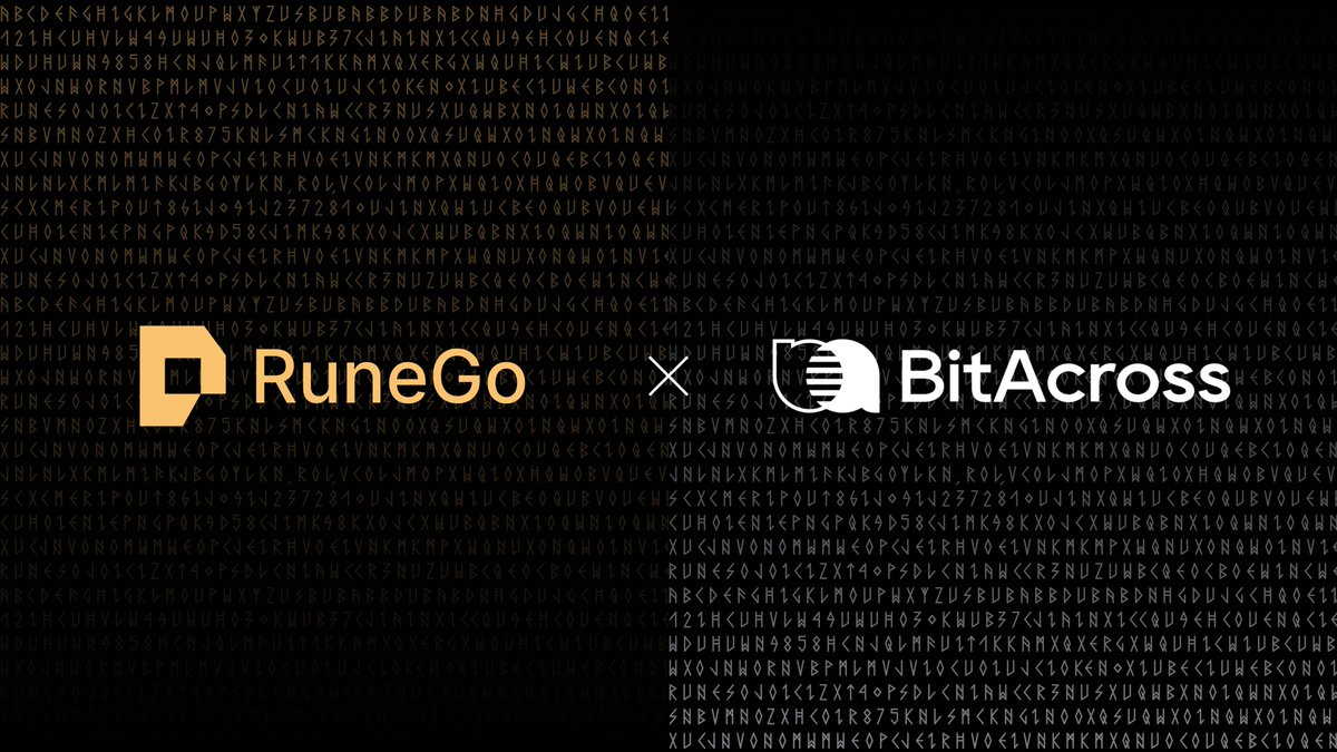 🔥 RuneGo X BitAcross
​
📢 We Are Thrilled To Announce The Partnership With @bitacross_io. Together, #RuneGo and BitAcross strive to elevate your Bitcoin Assets and #runes.
​
BitAcross is a Cross-Chain bridge that connects assets within the EVM ecosystem and the Bitcoin