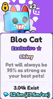 _Play_Masters's tweet photo. π¨ πππππΌππΌπ βΆββΊββ π¨
π Win 3 x Shiny Bloo Cats on Pet Simulator 99! π
To enter:
Post your username as a comment.
Follow me: @_Play_Masters
Repost the post
Reposting is the most important step! π¨β¨
πGood luck!π
#PS99 #Giveaway #PlayMasters #Roblox #PetSim https://t.co/zS371wKjnA