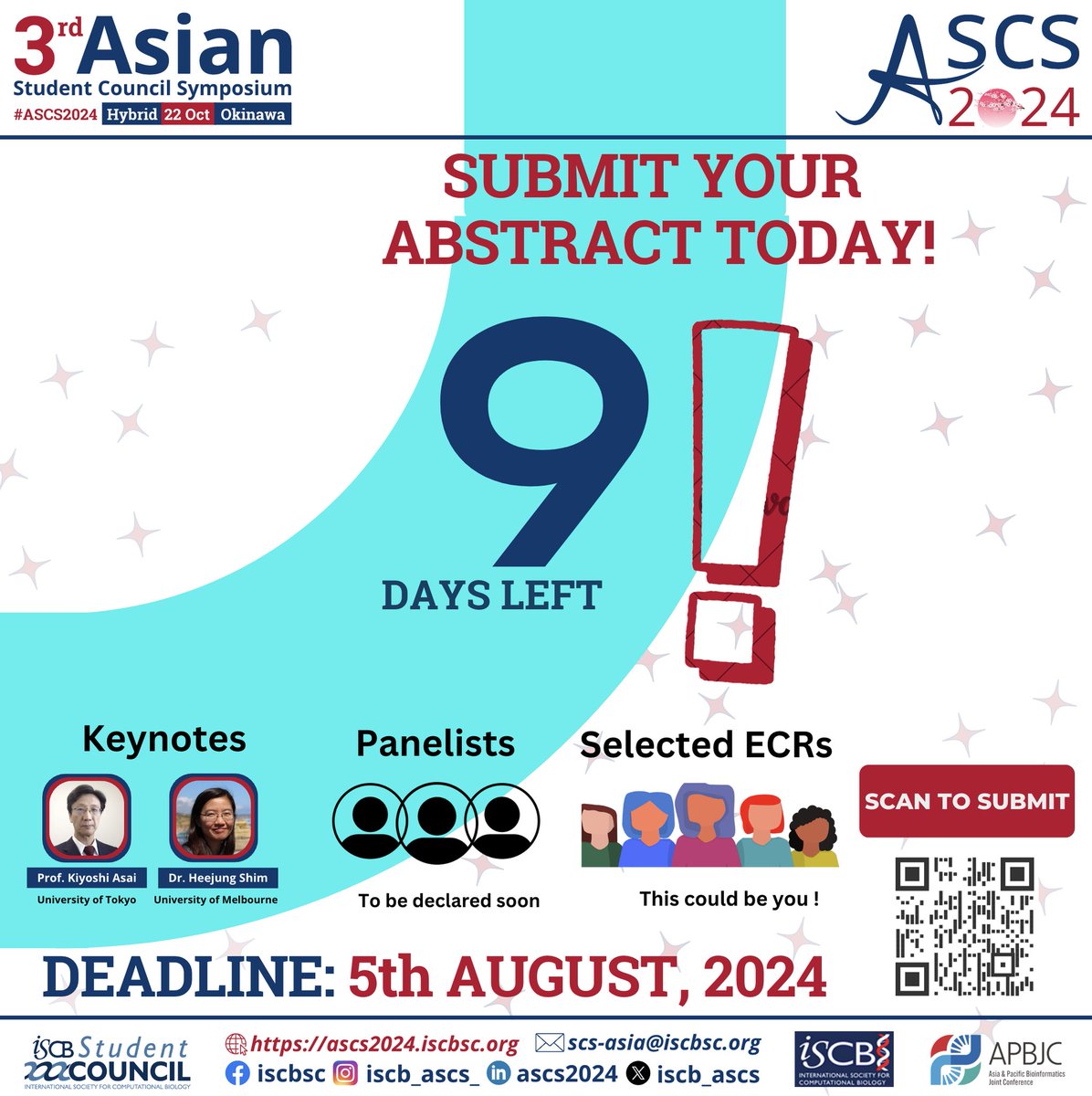 iscb_ascs's tweet photo. Stop thinking & start working to grab your chance to
learn from pioneers,
network with peers &
gain from the platform.
Come secure your chance to be a part of history & present your work to a global diaspora of #compbio at the first hybrid #ASCS24.
⏳ https://t.co/aBlVwyLzTh https://t.co/y6dCPFJlKZ
