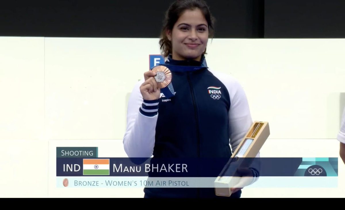 Ramswaroop Sewda (@ramswaroop8875) on Twitter photo Congratulations for winning the Bronze medal.
INDIANS PROUD OF YOU.
Bronze ЁЯеЙ Women's 10 M air pistol.
<a href="/realmanubhaker/">Manu BhakerЁЯЗоЁЯЗ│</a> Congratulations for winning the Bronze medal.
INDIANS PROUD OF YOU.
Bronze ЁЯеЙ Women's 10 M air pistol.
<a href="/realmanubhaker/">Manu BhakerЁЯЗоЁЯЗ│</a>