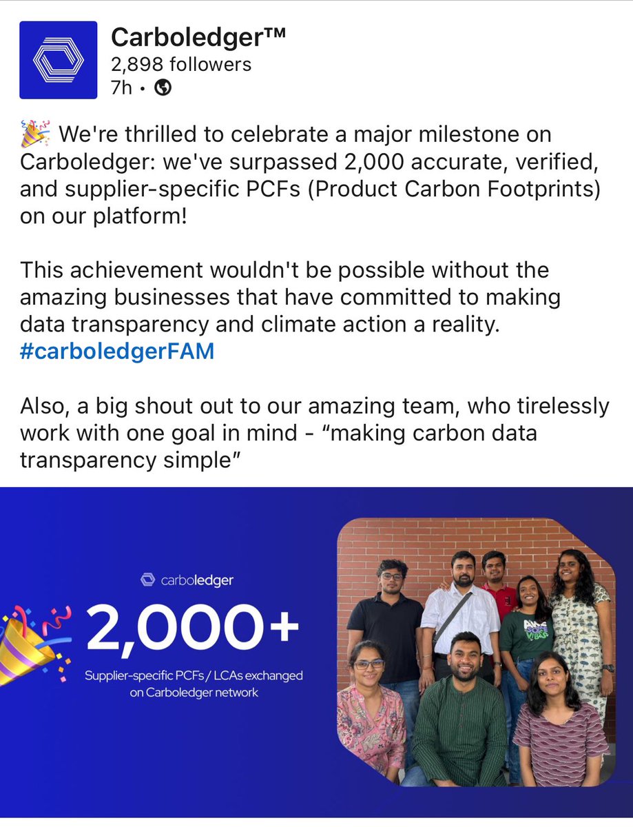 Unbelievably proud of our team at Carboledger!!
#climatetech #netzero #sustainablechemicals