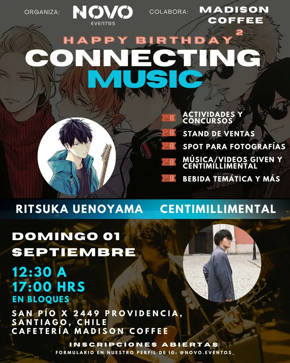 NOVO_Eventos_'s tweet photo. Hola, gente de Chile 🇨🇱 les dejo enlace para inscribirse 💕: https://t.co/mmawrIqKKg

#givenanime #given #centimillimental #jpop #fuyunohanashi 
#uenoyama #ritsukauenoyama
#uenoyamaritsuka #boyslove #animeBL #yaoi #animeyaoi  #mangayaoi #Mafuyama #manga #mafuyusato #akiharu https://t.co/FqaKoThCwf