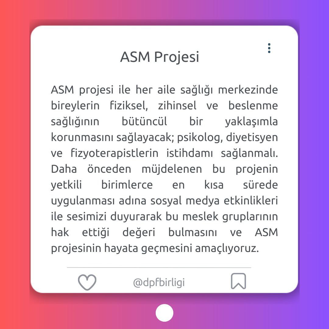 1. ve 2. basamak sağlık hizmetlerinde yoğunluğun karşısını alabilmek için ASM’lere diyetisyen, psikolog ve fizyoterapist istihdamı biran önce hayata geçirilmelidir.