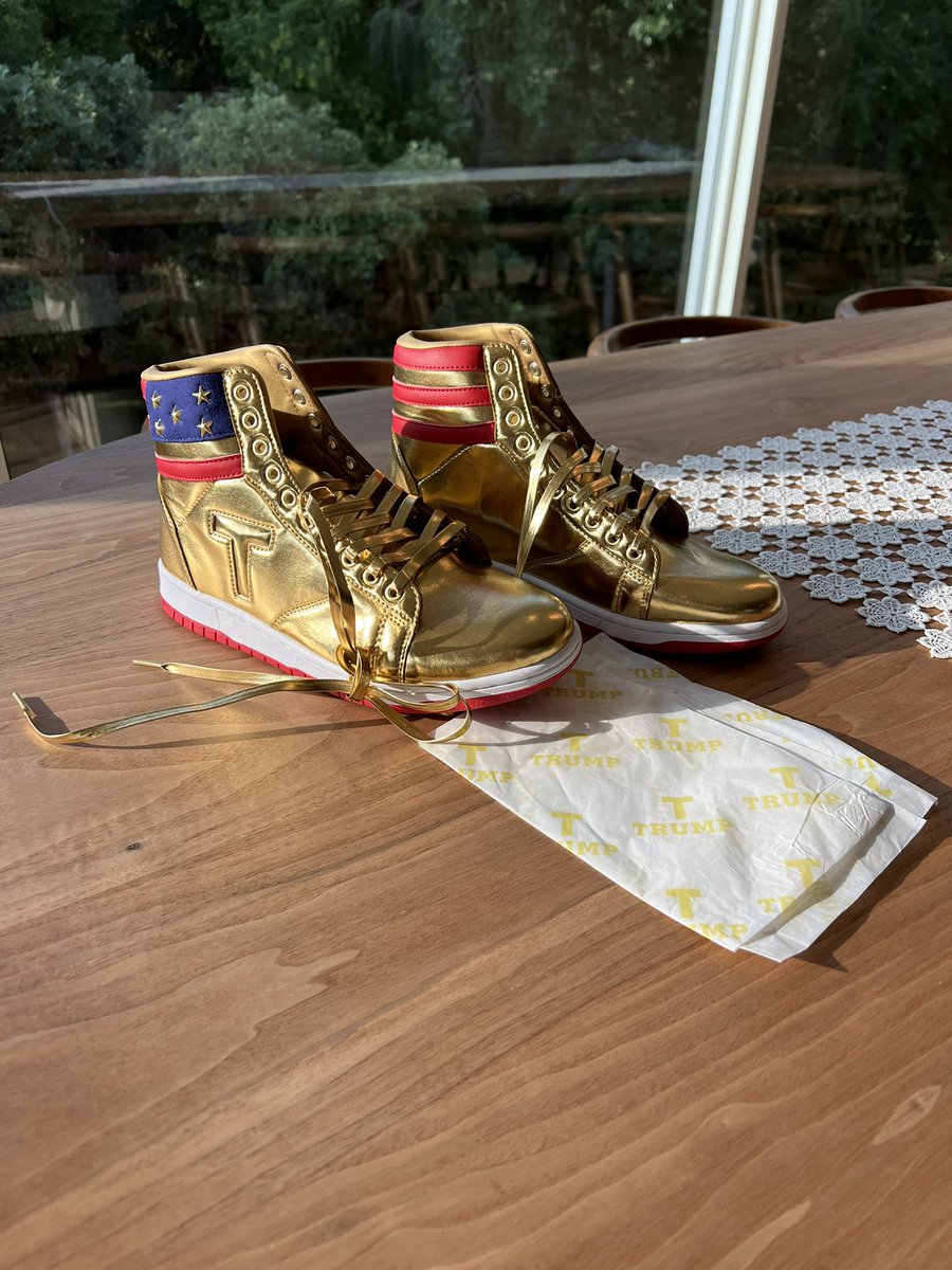 Dirtdog's tweet image. I just got my 14 year old these Trump
Sneaks for his birthday. 

I’ll be right here winning at life as a Dad if you need me.