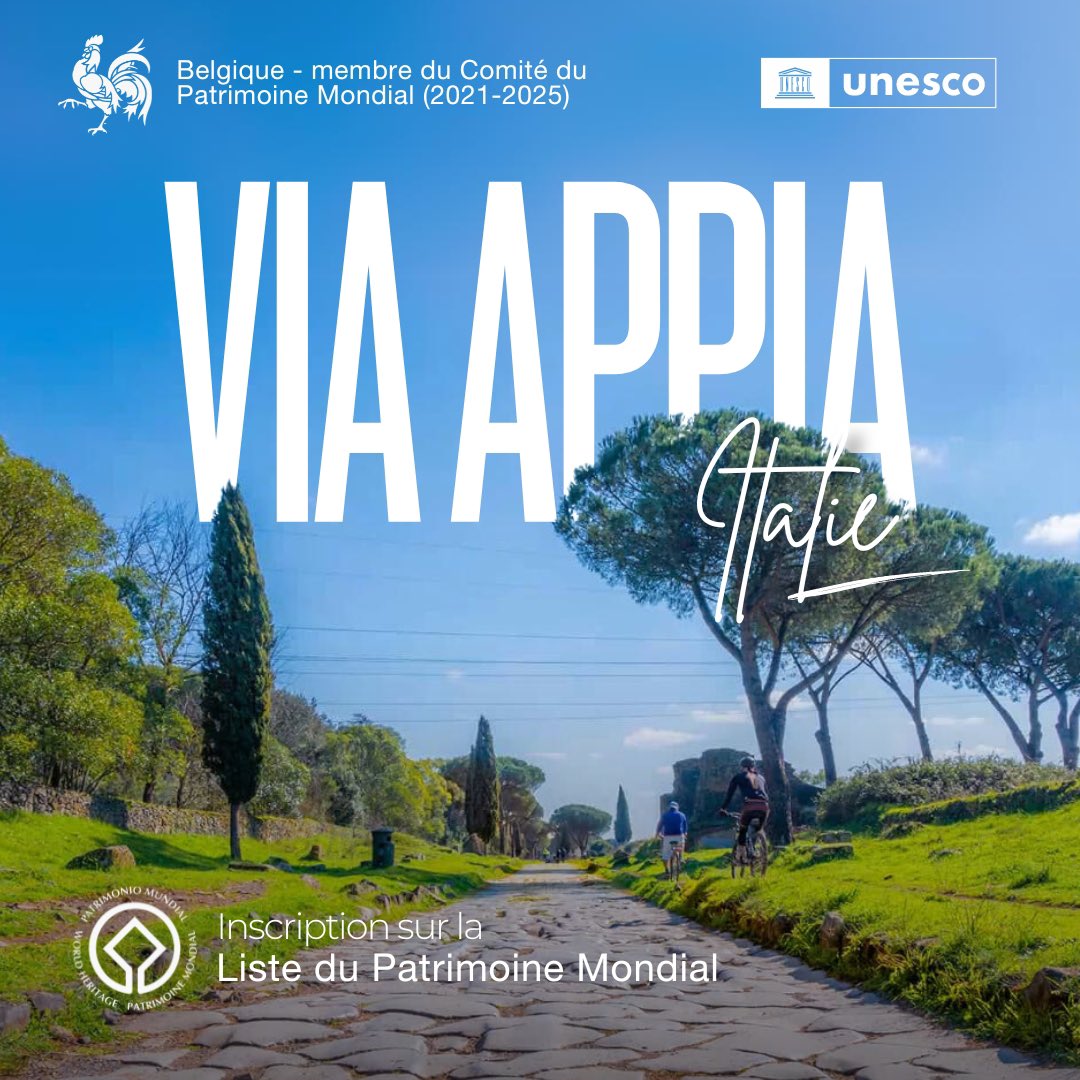 🏛️ Félicitations à l'Italie! 🇮🇹 La Via Appia est inscrite au Patrimoine Mondial !

Connue comme la "reine des routes", elle incarne l'ingéniosité romaine. ⭐️

#46COM #46WHC #Italy #italia #ViaAppia #UNESCO