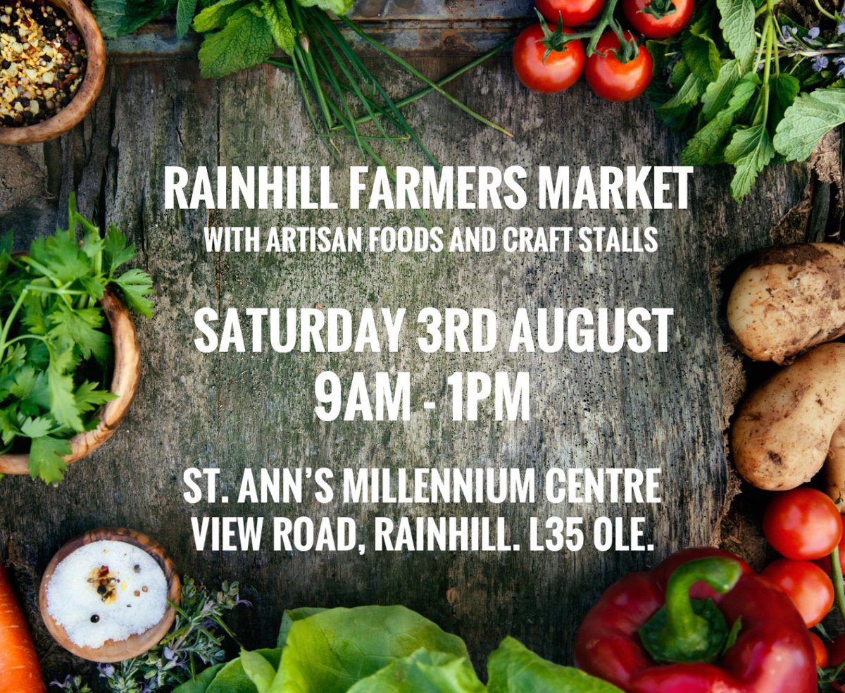 Rainhill Farmers Market Saturday 3rd August 9am-1pm. Come along and see what we are all about. Food-Drink-Flowers-Gifts-Plants-Community. #rainhill #sthelens #prescot #shopindependant #shoplocal 🍰 🌼🐟🥧🌿🍞🧀🎁