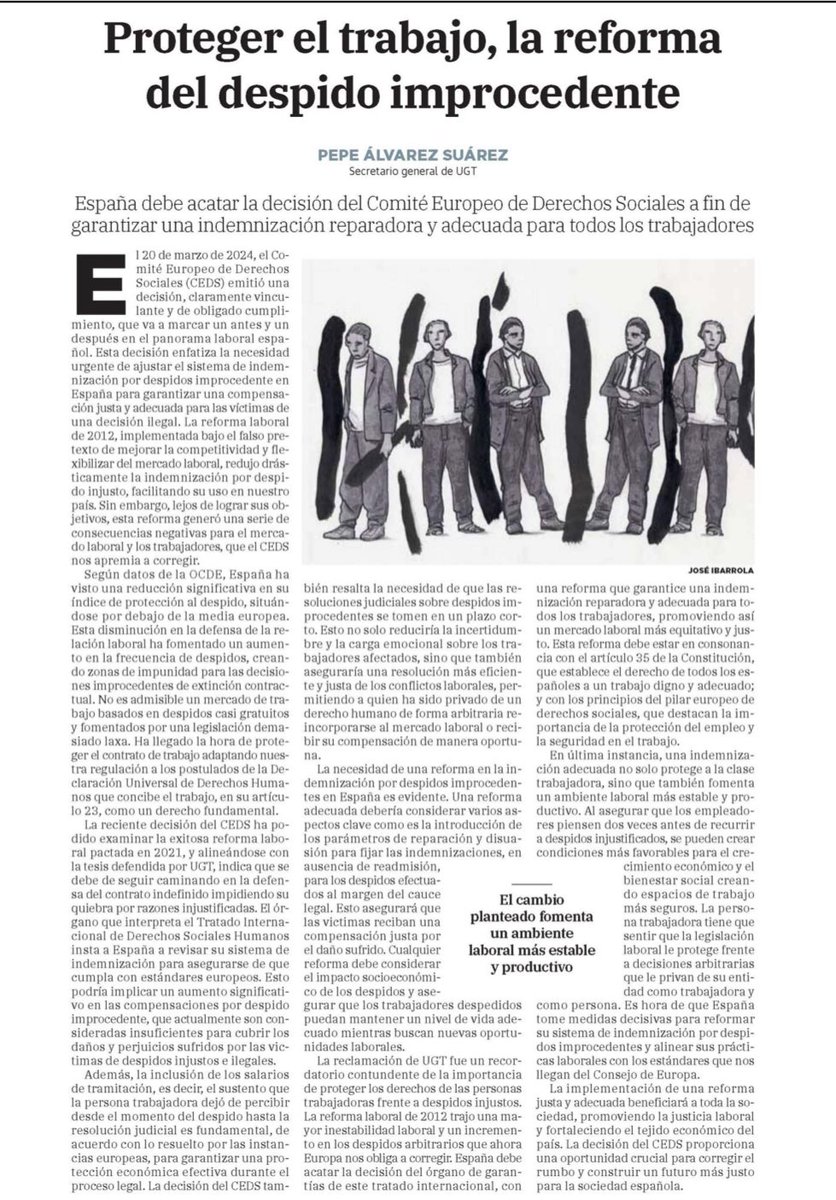 Mañana se publica la desición del Consejo de Europa sobre la demanda de UGT por el despido improcedente, dándonos la razón. 

Con esta resolución vinculante vamos a proteger más y mejor el contrato de trabajo. Despedir arbitrariamente no saldrá a cuenta.

lasprovincias.es/opinion/pepe-a…