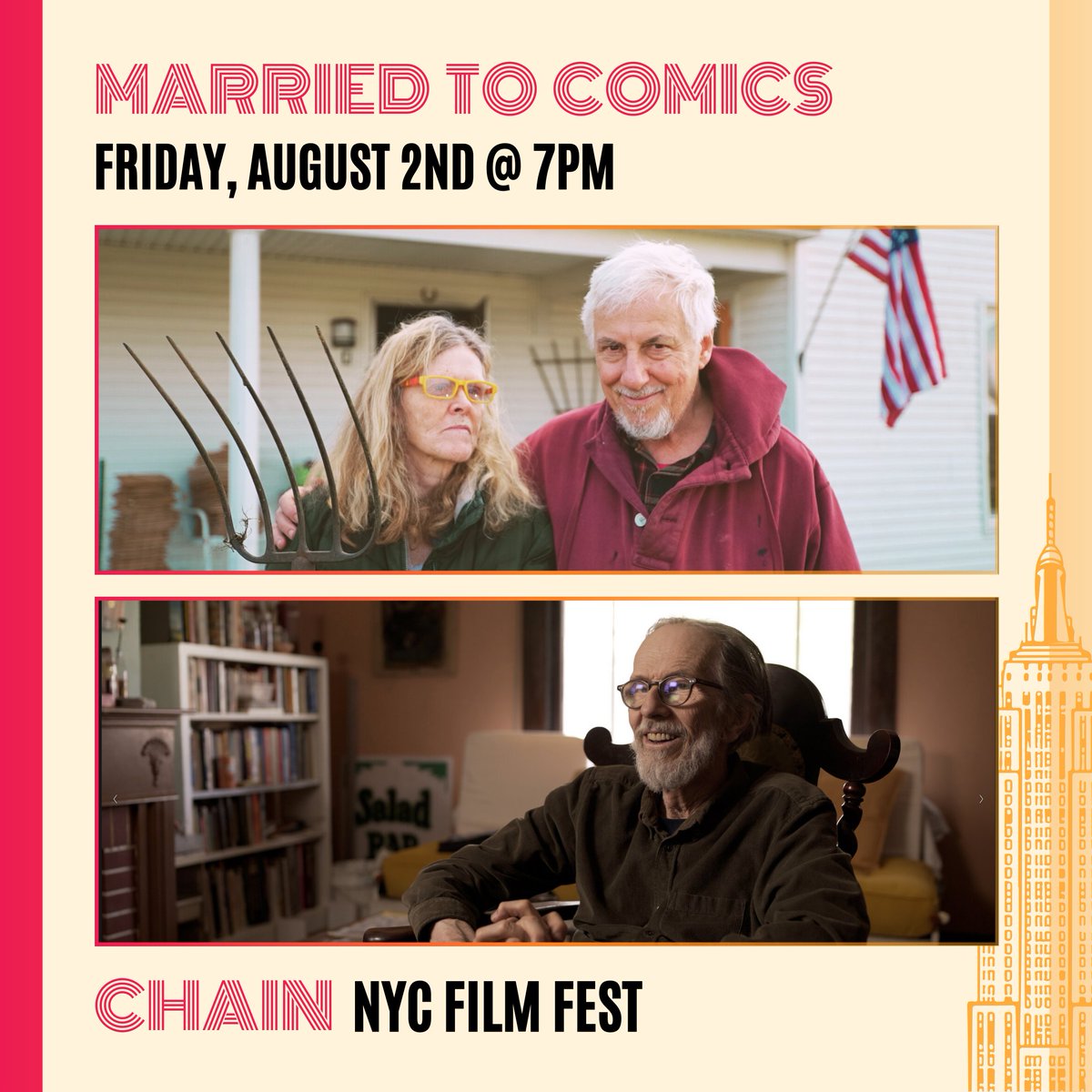 Married to Comics
Friday, August 2- 7pm
Tickets: ow.ly/Lqlx50SLEvZ

#comics #comicbooks #graphicnovels #filmfestival #nycfilm #nycfilmfestival #chainfilmfest