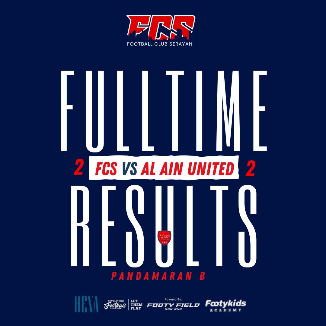 fcserayan's tweet photo. LIGA @faselangormy  FAS JUNIOR U16 MATCH WEEK 2

FULLTIME RESULT

FC SERAYAN 2️⃣ - 2️⃣ AL AIN UNITED

Partnership By :
@footykidsMY 
@hexatailor https://t.co/Zxmyur4GgH