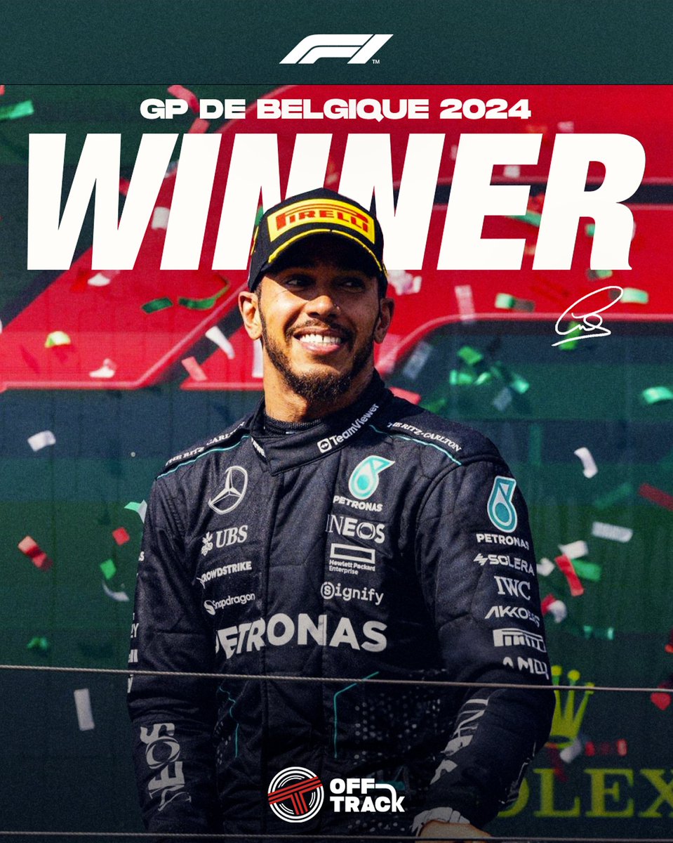 TearOffFR's tweet photo. 🚨 LEWIS HAMILTON EST DÉCLARÉ VAINQUEUR DU GRAND PRIX DE BELGIQUE ! 🏆

Après la disqualification de son coéquipier, George Russell, le Britannique récupère la victoire devant Oscar Piastri 2e et Charles Leclerc 3e.

Esteban Ocon remonte donc à la 9e place et Pierre Gasly à la 13e position 🇫🇷

#F1 #BelgianGP