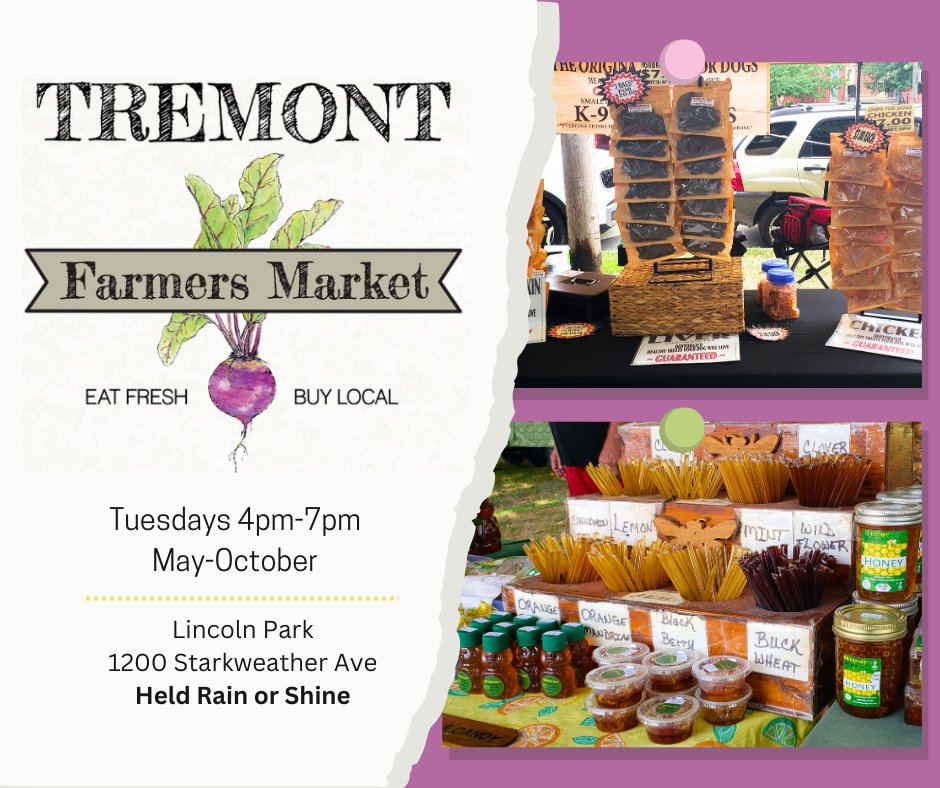 Join us Tuesday from 4-7 pm at the Tremont Farmers' Market, hosted by <a href="/TremontWest/">Tremont West (TWDC)</a>. Pick up some delicious Orange Blossom honey from Bittner's Bees for yourself, and some tasty treats for your furry friend from K-9 Kreations!