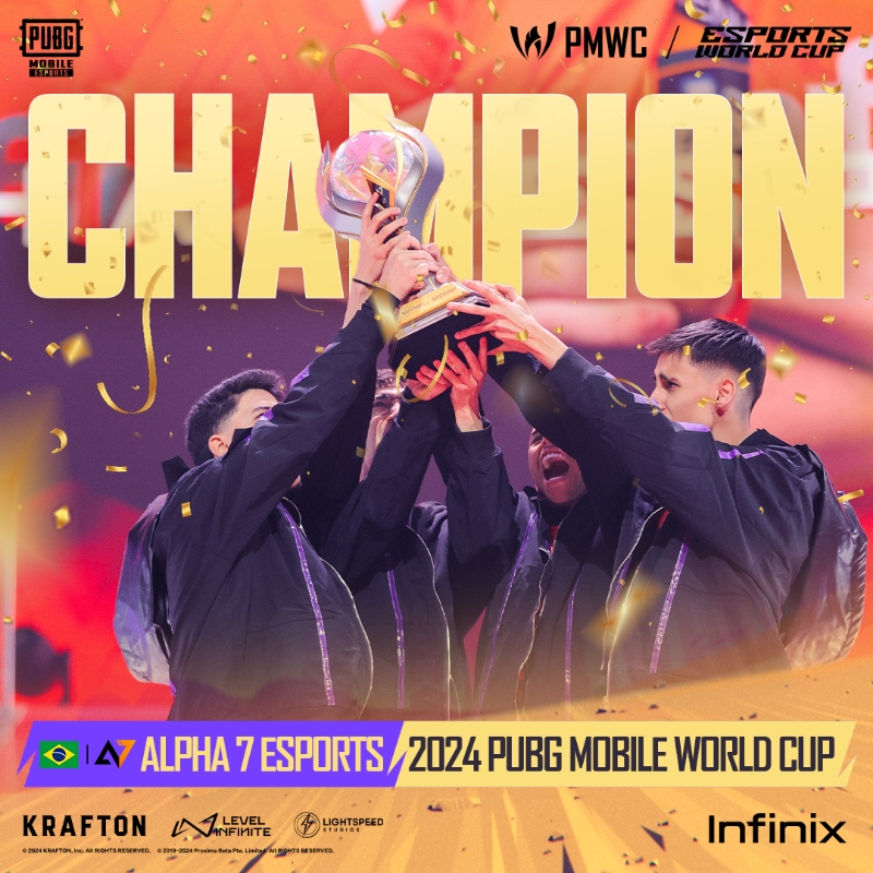 EsportsPUBGM's tweet photo. 🔥🔥 Unstoppable! 👏 Congrats to A7 for emerging as the champion in the 2024 PMWC!

💪 Hats to the runner-up, RC, and the third-place team, TIAN, for their talent and determination.

#PUBGMOBILE #PUBGM #PUBGMESPORTS #PUBGMOBILEESPORTS #EsportsWorldCup #PMWC #PMWC2024 #EWC https://t.co/kQtFr16jGX