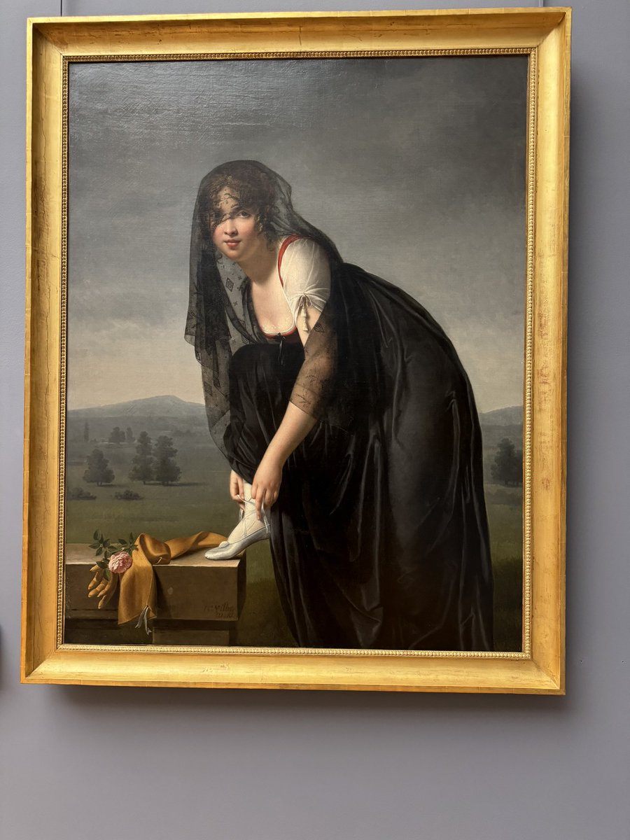 Marie-Denise, llamada Nisa, Villers 🧵1/5

París, 1774 -1821 Estudio de mujer del natural, también llamado Autorretrato del artista atando su zapato (1802)
Óleo sobre lienzo <a href="/MuseeLouvre/">Musée du Louvre</a> 

Presenta un enfoque íntimo y naturalista, destacando la delicadeza de la figura femenina.