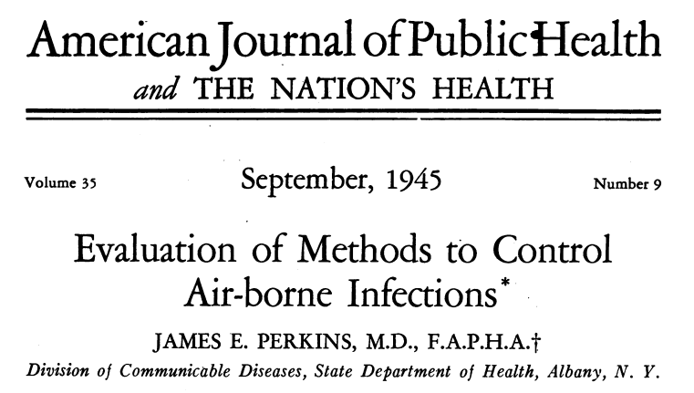 JacobSwett's tweet image. This almost 80 year old (!) article recognizes the problem of airborne infection and lays out clear recommendations to clean the air that largely haven't changed. 

A threat of some fascinating bits from it. (1/7)
(h/t @amanpatellllll)