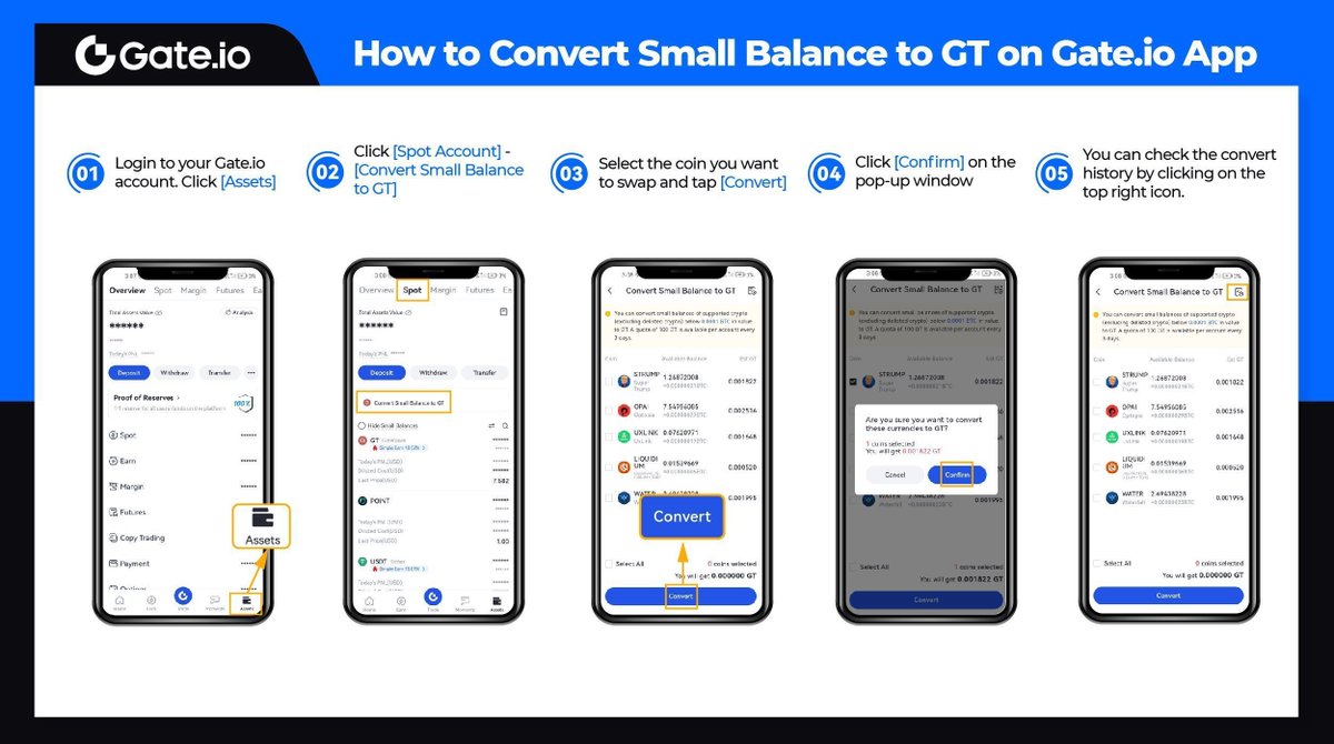 Gate's tweet image. #NewUserGuide How to convert a small balance to $GT on the Gate.io App?

Learn more: gate.io/help/guide/fun…

Check it out ⤵️