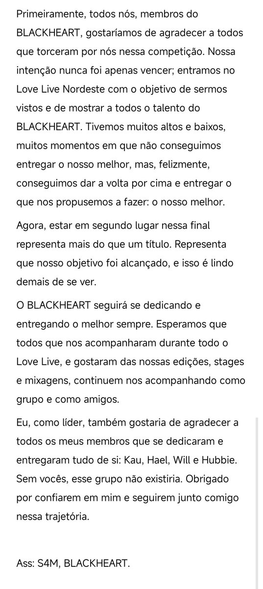 [FOR LOVE LIVE! NORDESTE]

Carta de encerramento! 🥈
Encerramos mais uma etapa em nossa trajetória...

<a href="/LoveLiveNR_OFC/">Love Live! Nordeste</a> #LOVELIVENORDESTE
@npophael @__Kaooz <a href="/WillTzt/">Will</a> <a href="/hubbiegamer/">hubbie 🏠</a> <a href="/S4MNPOP/">S4M, 🐨ಇ</a>