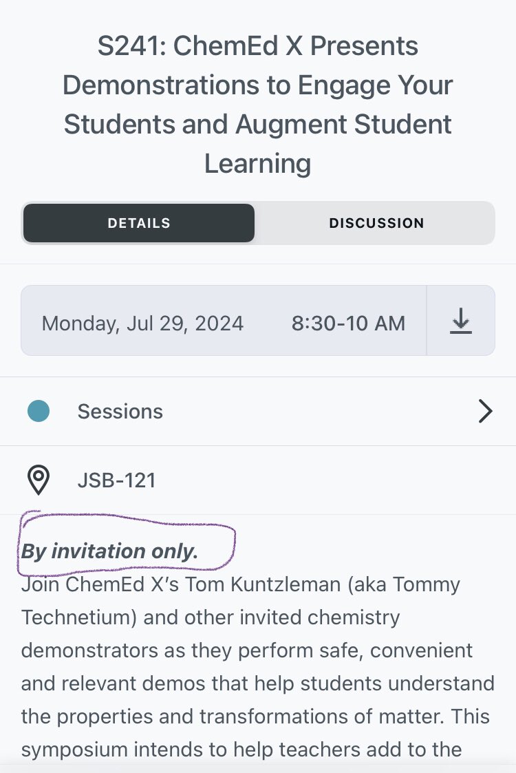 <a href="/BCCE_2024/">BCCE2024</a>  #BCCE2024 #ChemEd #iteachchem #chemfam 
Please come to S241: the <a href="/ChemEdX/">ChemEd Xchange</a> Demo Show at 8:30AM tomorrow in JSB121.
ALL are WELCOME! Please ignore the “by invitation only” statement in the description! We would LOVE to see you there!
@CullenChemEdX <a href="/pchemstud/">Tommy Technetium</a>