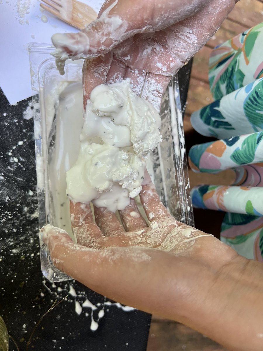 ESL_fairy's tweet image. The paint was very thin. She wondered what paint companies use to make paint thicker. She tried adding corn starch and accidentally ended up making oobleck!! She researched why oobleck seems to act like both a solid and a liquid depending on pressure exerted on it.#ScienceAtHome