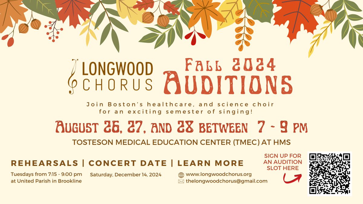 *Auditions for the Longwood Chorus 2024-25 season are now open!* Auditions will take place Aug 26-28 between 7-9 PM. Sign up to audition: tinyurl.com/3f76hkcc