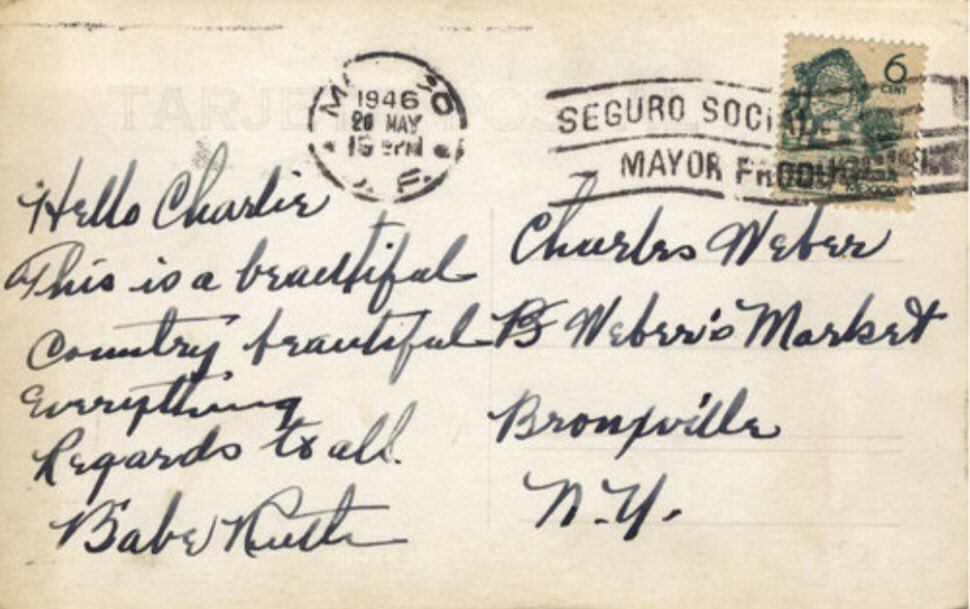 ElSlider's tweet image. “This is a beautiful country”, escribía Babe Ruth en las postales que enviaba a sus amigos en Estados Unidos mientras visitaba México en 1946 por invitación de Jorge Pasquel.