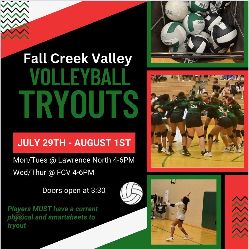 FcvVolleyball's tweet photo. Can’t wait to see everyone at tryouts tomorrow! We are ready to get this season started! 🏐💚🎉 #weoverme https://t.co/1H2XPDxwug