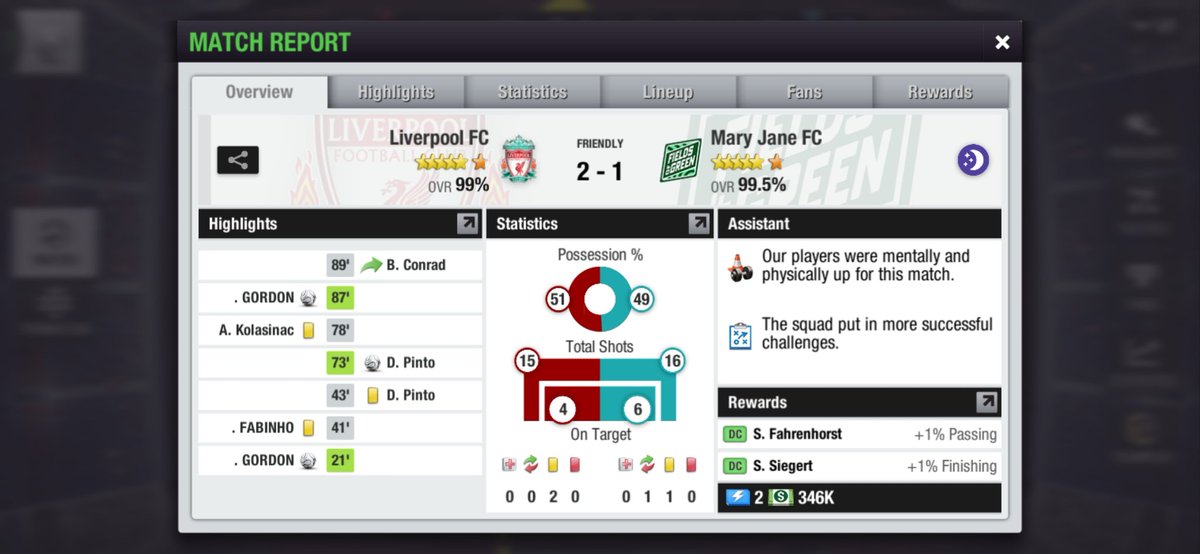 Fédération Internationale de TopEleven Association (@fitea_official) on Twitter photo #FITEASC1st
<a href="/mary_jane_fc/">Mary Jane FC</a> vs <a href="/LFC_T11/">Liverpool FC #TopEleven</a>
Full time 2-4 (agg) for Liverpool FC
What a final! 🔥
Congratulations LFC the Champions of FITEA Super Cup first edition 🎊🏆🎊
Maybe next time coach <a href="/mary_jane_fc/">Mary Jane FC</a>
#FITEACL14th 🆚#FITEASL1st #FITEASC1st
<a href="/mary_jane_fc/">Mary Jane FC</a> vs <a href="/LFC_T11/">Liverpool FC #TopEleven</a>
Full time 2-4 (agg) for Liverpool FC
What a final! 🔥
Congratulations LFC the Champions of FITEA Super Cup first edition 🎊🏆🎊
Maybe next time coach <a href="/mary_jane_fc/">Mary Jane FC</a>
#FITEACL14th 🆚#FITEASL1st