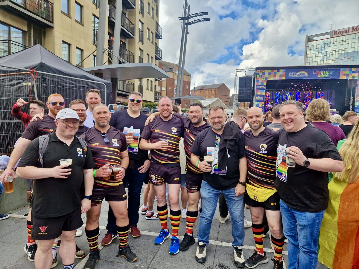 BelfastAzlans's tweet photo. Loved our day yesterday at Belfast Pride. Thank you to everyone who helped make it memorable. 

#Azlans #inclusiverugbyNI #JoinOurPride #BelfastPride2024 #StrongerTogether #RugbyPride #TeamOphir https://t.co/x1ggky5ojT
