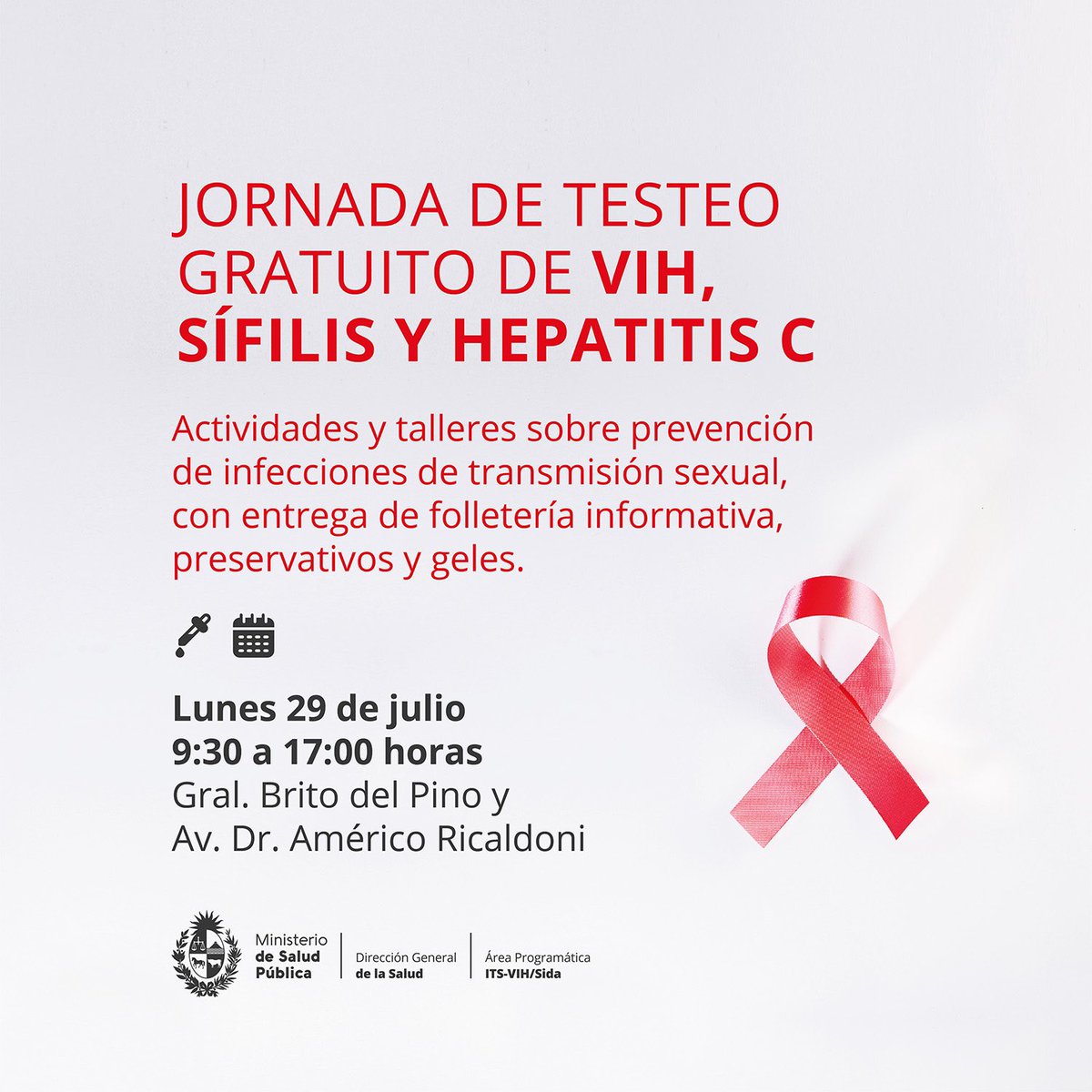 #diamundialhepatitis. Mañana en ricaldoni y brito del pino jornada de testeo gratuito de VHC, VIH y sifilis.