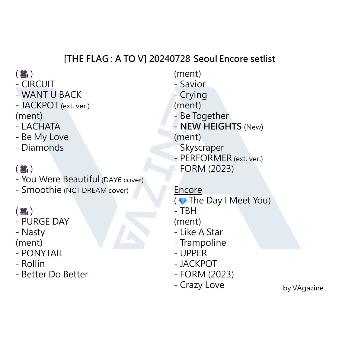 NC_vvs's tweet photo. 20240727-28 [THE FLAG : A TO V] 2024 VANNER 1st Encore Concert in Seoul 演唱會曲目 Setlist

更多紀錄請看專欄：
https://t.co/UM1s1vJgf5
未來演出曲目也會同步更新在：
https://t.co/SjfZ56eJpC

#VANNERarchive #VAgazine #AtoV 
#VANNER2024 #VANNER #배너 
@VANNEROfficial @Mintcat_VVS https://t.co/8BTisFAxXs