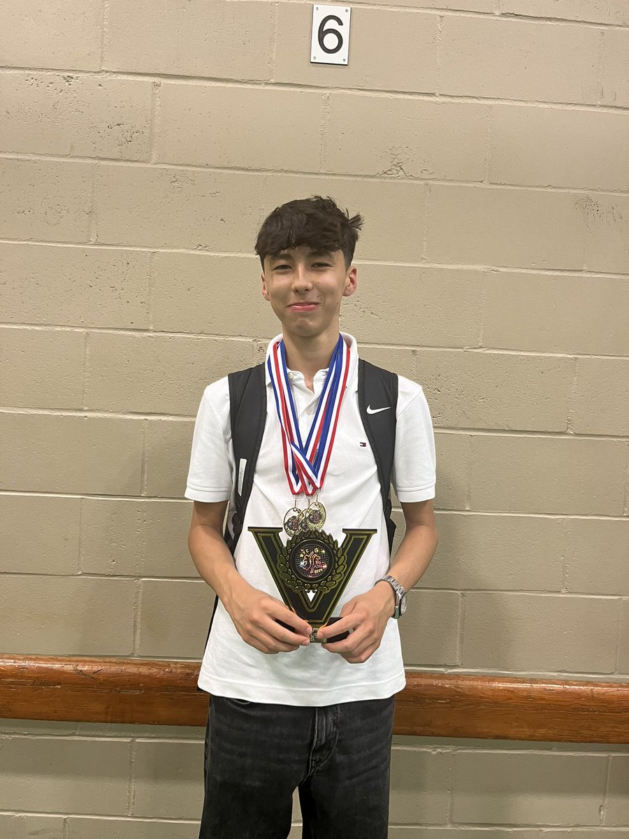 Not an Olympic Gold but Gold x 3 it is! Plus, MVP trophy on top! So proud of my youngest, celebrating after a three day volleyball championship tournament. 
Very well done 🌟