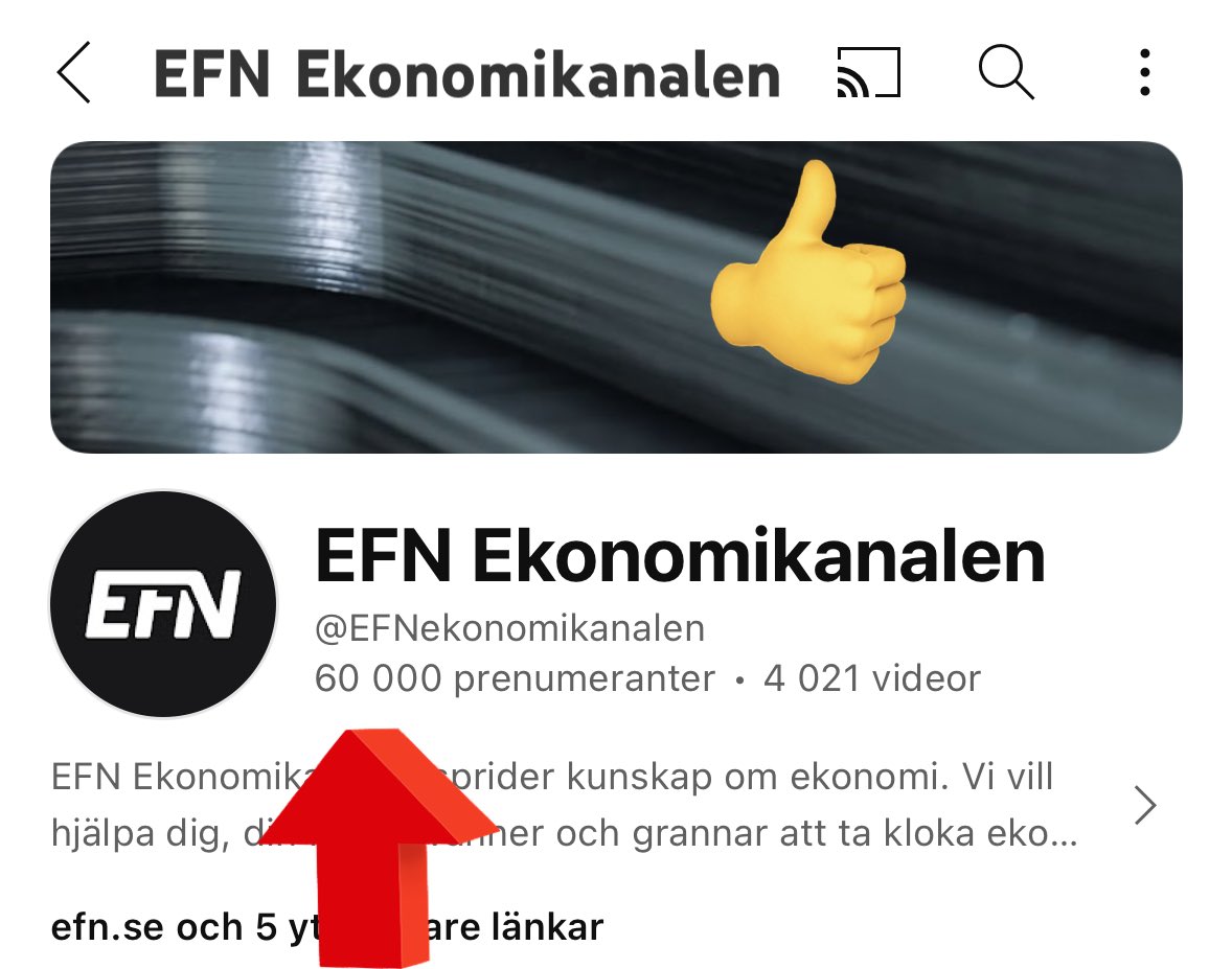 Grattis <a href="/EFNTV/">EFN Ekonomikanalen</a> till 60.000 prenumeranter på Youtube! 
youtube.com/@efnekonomikan…