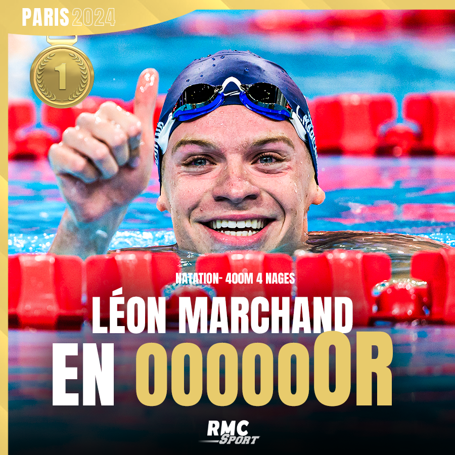 RMCsport's tweet photo. 🤩 🇫🇷 CHAMPIOOOOOOOOOON OLYMPIQUE ET RECOOORD OLYMPIQUE ! ECRASANT LEON MARCHAND ! IL EST SEUL AU MONDE. IL REPOUSSE SES LIMITES ENCORE ET TOUJOURS. MAGIQUE ! #Paris2024 https://t.co/cecOyuzux3